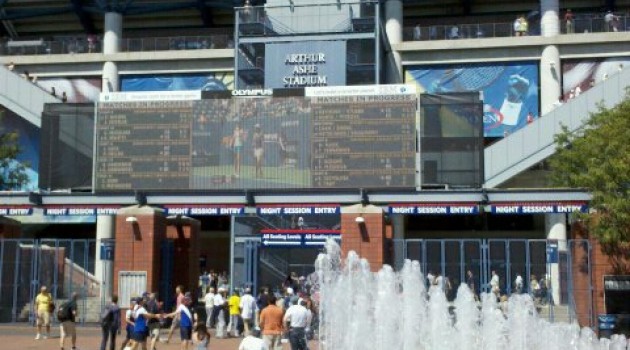 View of Arthur Ashe Stadium from the plaza.