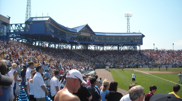 Down the first base line